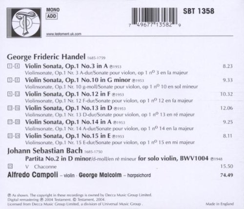 Alfredo Campoli 헨델: 바이올린 소나타 / 바흐: 파르티타 2번 샤콘느 BWV 1004 (Handel: 6 Violin Sonata op.1) 알프레도 캄폴리