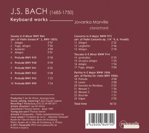 Jovanka Marville 바흐: 클라비코드로 연주하는 바이올린 작품 (Bach: Keyboard Works - Sonata BWV964, Partita BWV1006)