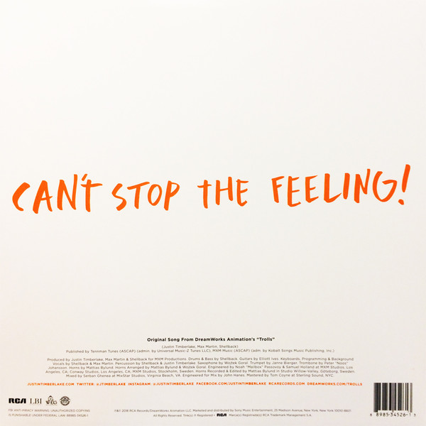Justin Timberlake (저스틴 팀버레이크) - Can't Stop The Feeling!: From Dreamworks Animation 'Trolls' (드림웍스 애니메이션 '트롤' 수록곡) [Single LP]