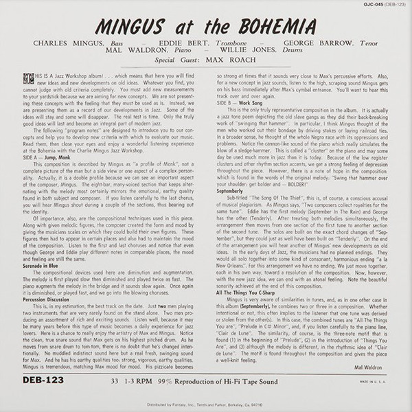 Charles Mingus (찰스 밍거스) - Mingus At The Bohemia (1955년 보헤미아 카페 라이브) [LP]