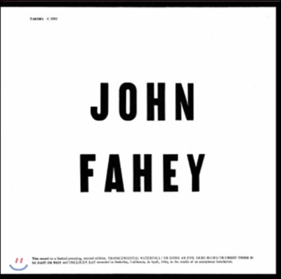 John Fahey (존 페이) - The Transfiguration Of Blind Joe Death Vol.1 [LP]