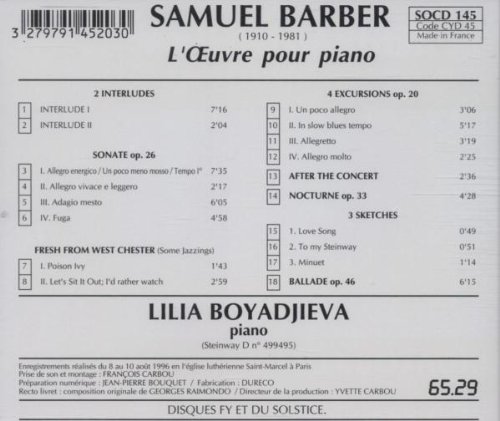 Lilia Boyadjieva 사무엘 바버: 피아노 작품집 (Samuel Barber: The Piano Works)