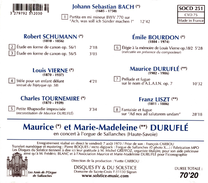 Maurice & Marie-Madeleine Durufle 모리스 뒤뤼플레와 마리-마들렌느 뒤뤼플레의 1970년 살랑슈 콘서트 실황 (In Concert - Collegiale de Sallanches 1970)