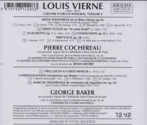 Pierre Cochereau / George Baker 루이 비에른: 오르간 작품 4집 (Louis Vierne: Organ Works Vol.4)