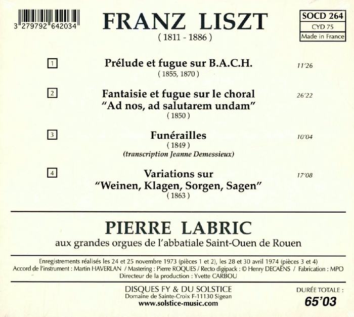 Pierre Labric 리스트: 오르간 작품집 (Franz Liszt: Organ Works)