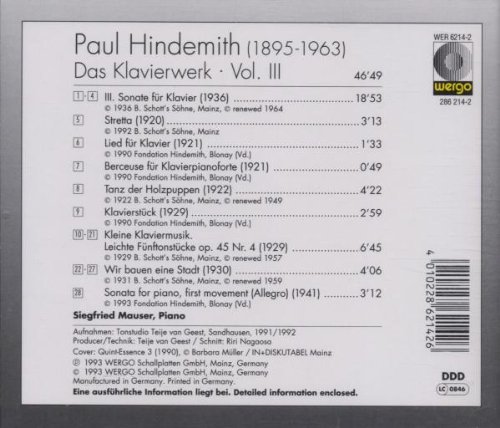 Siegfried Mauser 파울 힌데미트: 피아노 작품 3집 - 소나타 3번, 스트레타, 피아노를 위한 가곡 (Paul Hindemith: Piano Works, Vol. 3)