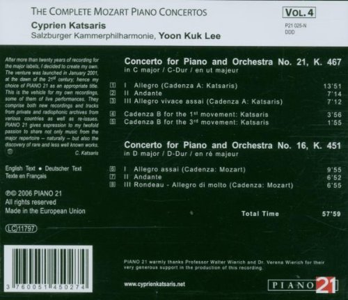 Cyprien Katsaris / 이윤국 - 모차르트: 피아노 협주곡 전곡 4집 - 16, 21번 (Mozart: The Complete Piano Concertos Vol.4) 치프리앙 카차리스