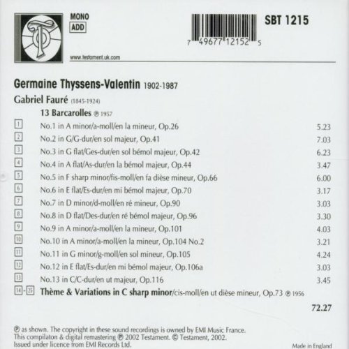 Germaine Thyssens-Valentin 포레: 뱃노래, 변주곡 (Faure : 13 Barcarolles/ Theme / Variations)