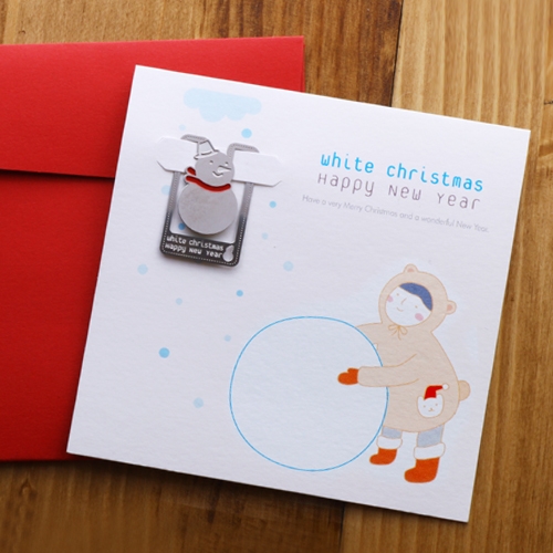 북마크 카드 크리스마스 - 눈사람과 소녀