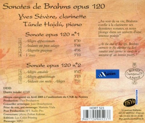 Yves Severe 브람스: 클라리넷 소나타 (Brahms: Clarinet Sonatas Op.120)