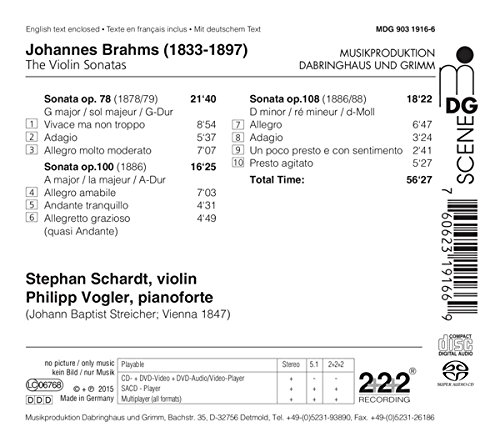 Stephan Schardt 브람스: 바이올린 소나타 1번, 2번, 3번 (Brahms: Violin Sonatas Op.78, Op.100 'Thuner Sonate', Op.108) 슈테판 샤르트, 필립 포글러