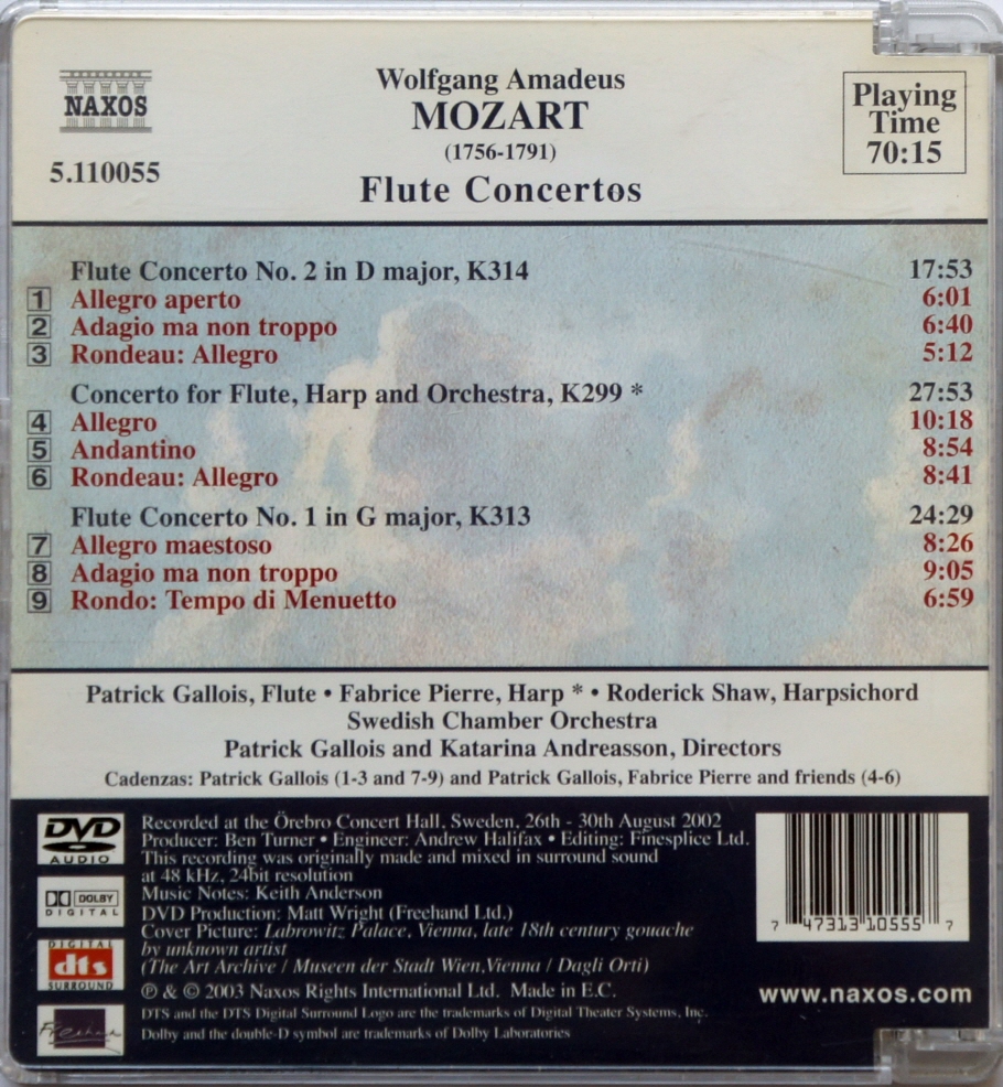 [DVD Audio] Mozart: Flute Concertos Nos. 1 &amp; 2; Concerto for Flute and Harp