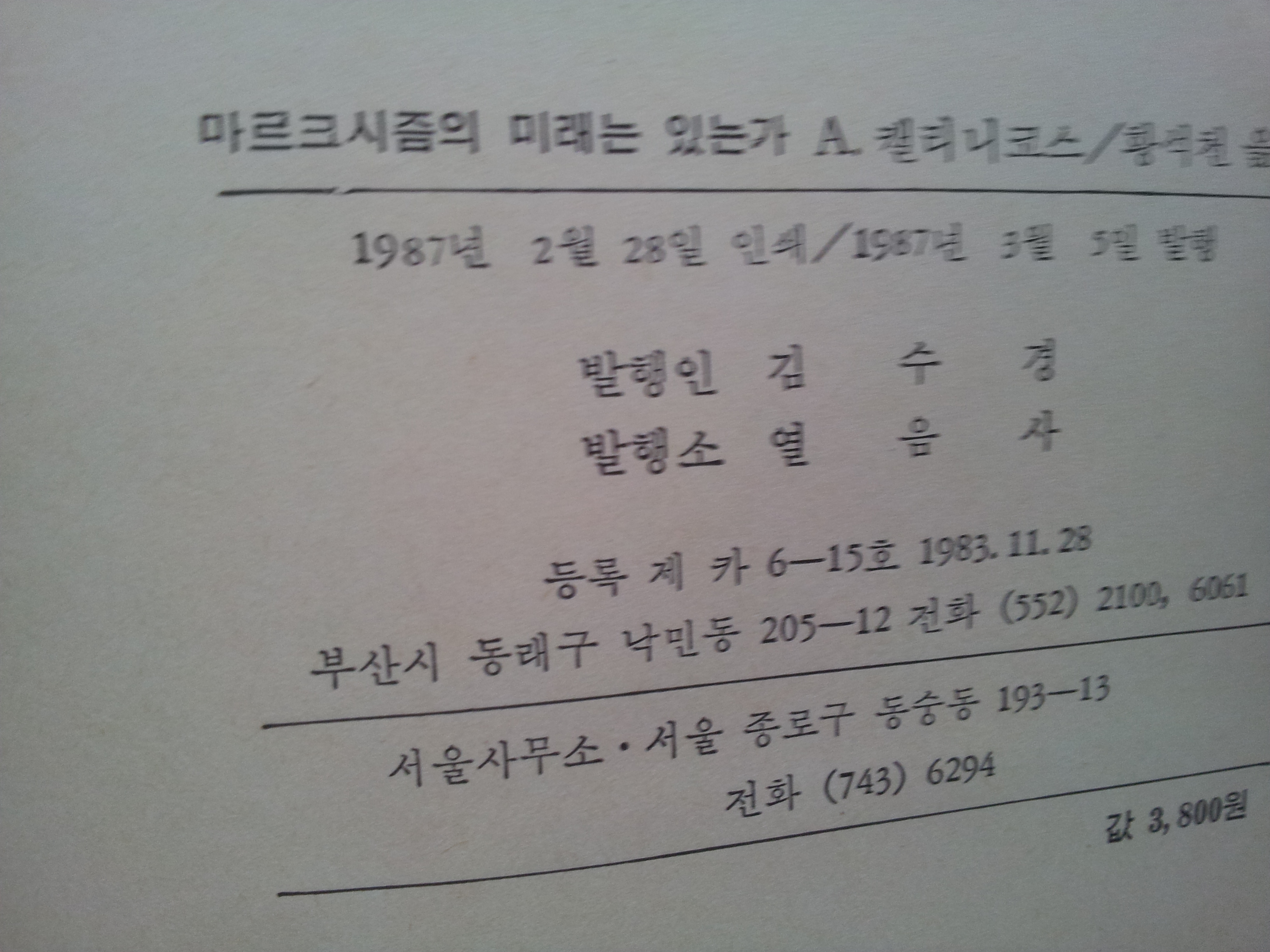 마르크시즘의 미래는 있는가 1987년판