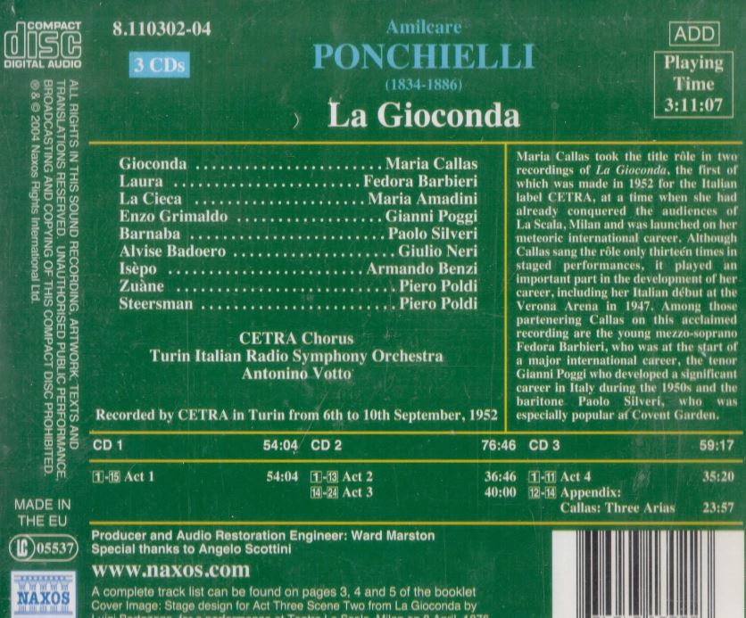 Ponchielli /la gioconda (폰키엘리 /라 조콘다)3cd 미개봉