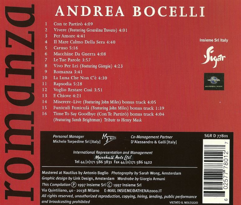 Andrea Bocelli (안드레아 보첼리)- Romanza