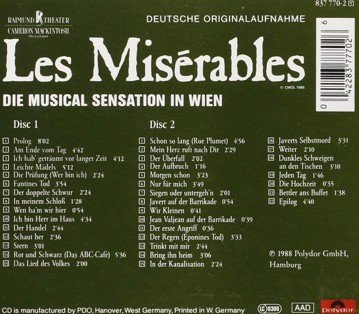 Les Miserables: German Cast Recording 독일어버전 (2CD)