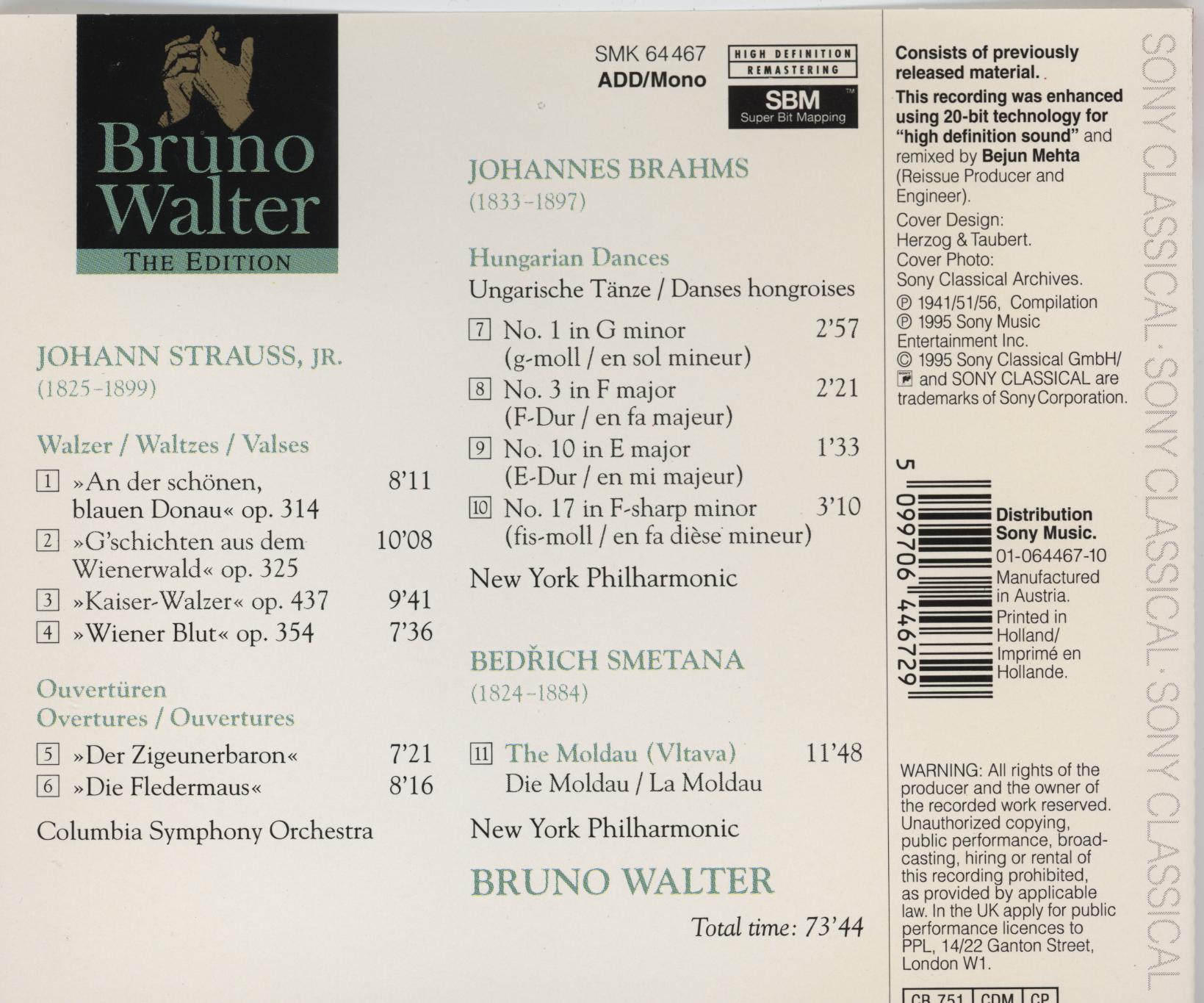 Bruno Walter (브루노 발터) -  J.슈트라우스, 브람스, 스메타나 : 관현악곡집