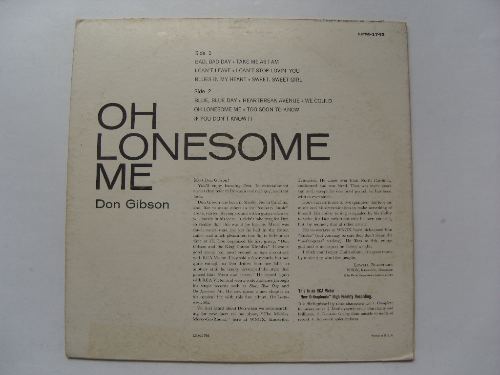 LP(수입) 돈 깁슨 Don Gibson: Oh Lonesome Me 