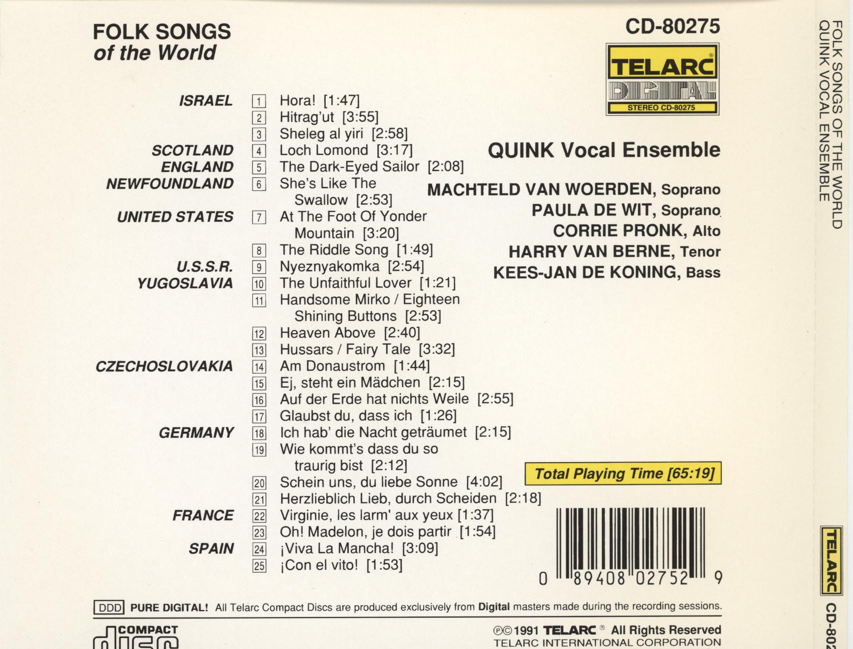 Quink Vocal ensemble  -  Folk Songs Of The World