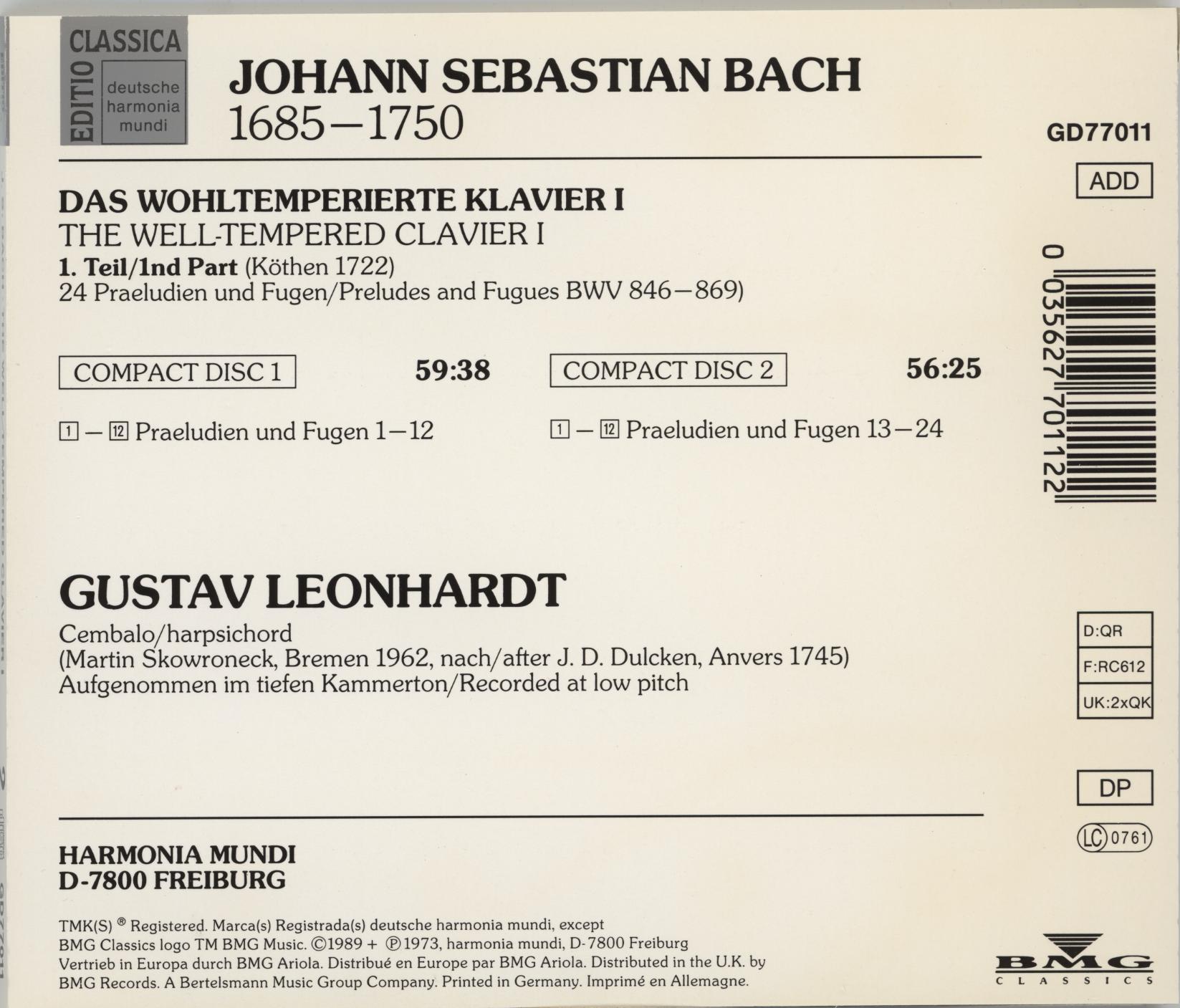 Bach: Wohltemperiertes Klavier 1 (평균율 클라비어곡집)