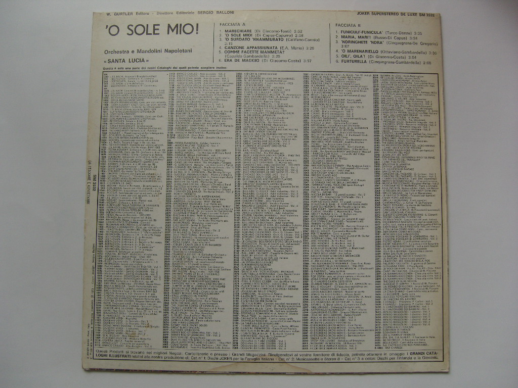 LP(수입) Orchestra E Mandolini Napoletani: 'O Sole Mio! 