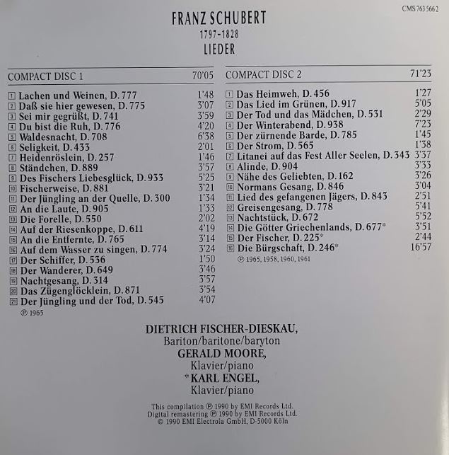 Schubert Lieder (2CD) - Fischer-Dieskau, Gerald Moore, Engel