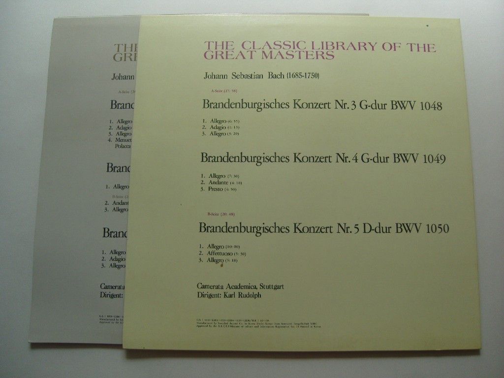 LP(엘피 레코드) 바하: 브란덴부르크 협주곡 1~6번(전곡) - 카를 루돌프 / 슈투트가르트 카메라타 아카데미카(2LP) 