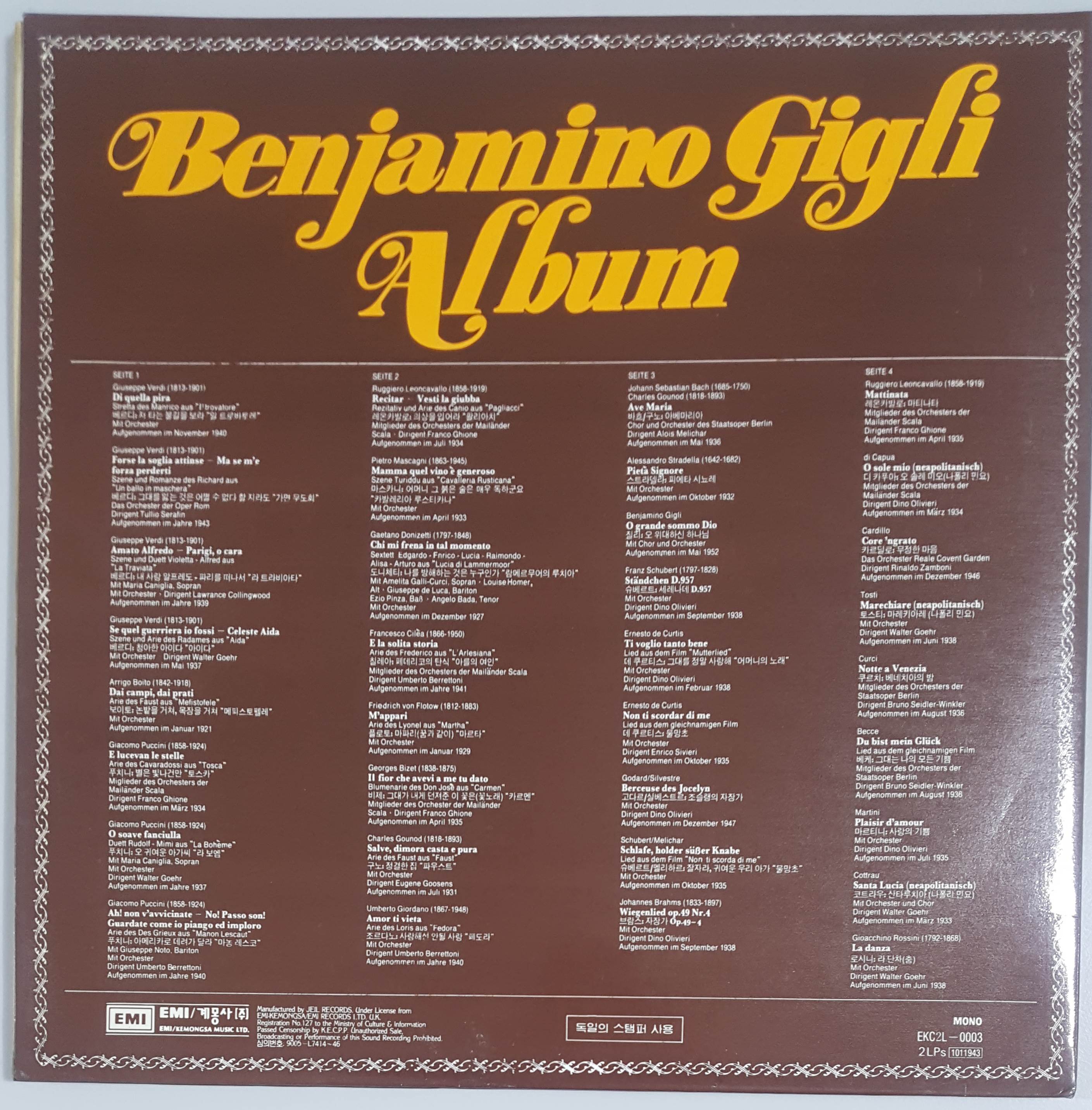 beniamino gigli - belcanto italiano(Mono) 2LP