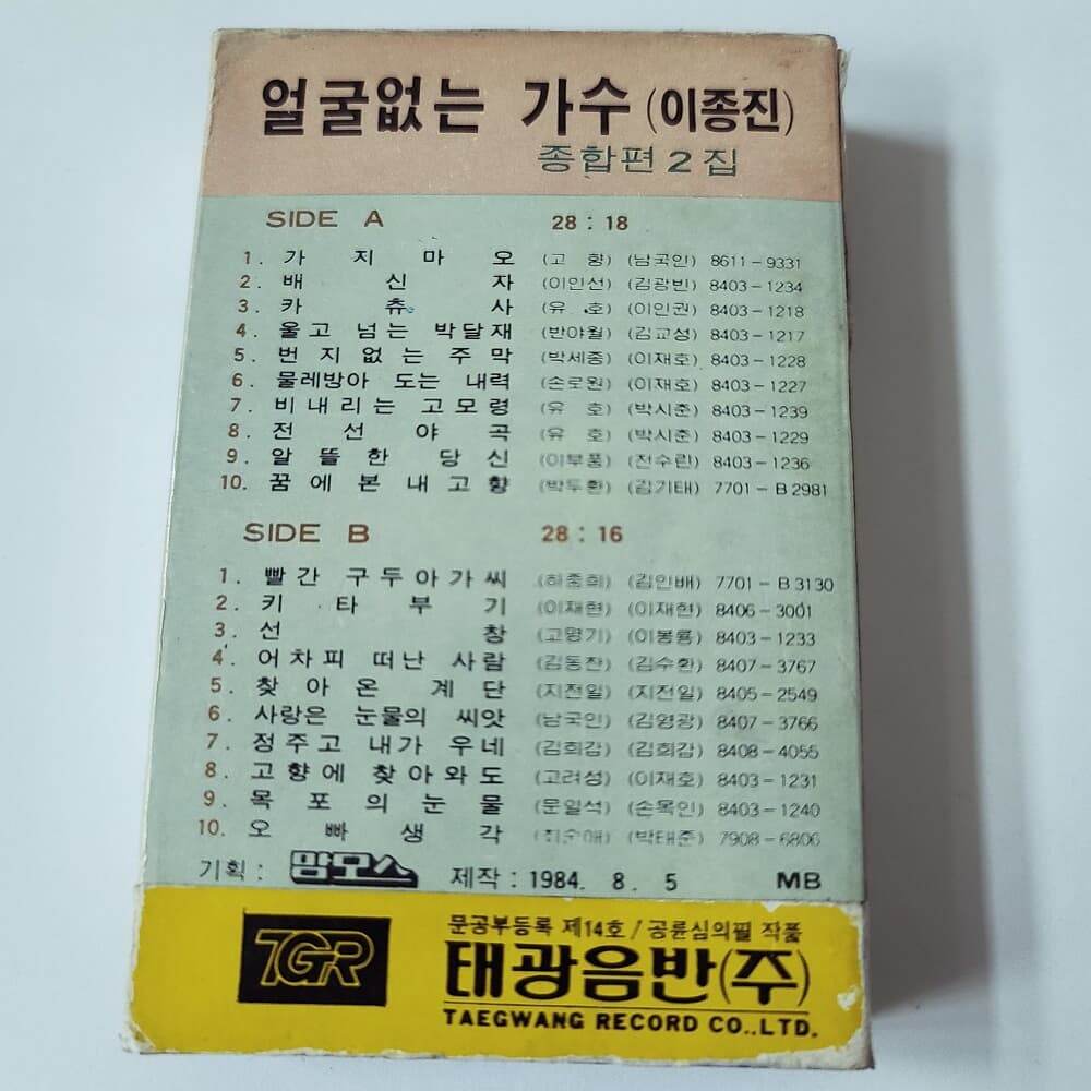 (중고카세트 테이프) 노래하는 캬바레 메들리 (얼굴없는 가수 이종진) 