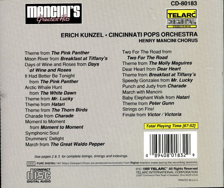 Erich Kunzel 헨리 맨시니: 영화음악 베스트 - 에리히 쿤젤, 신시내티 팝스 오케스트라 (Henry Mancini's Greatest Hits)
