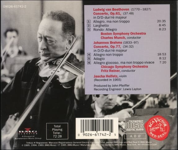 Heifetz - Beethoven,Brahms ,Munch / Fritz Reiner - Concertos (미국반)