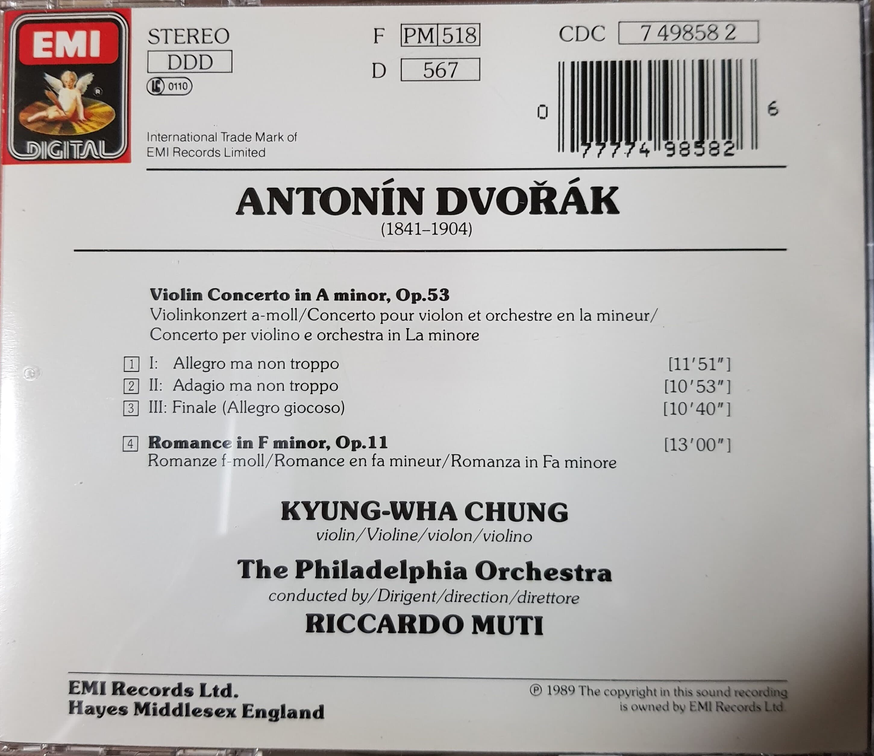 (수입) 정경화. Dvorak: Violin Concerto & Romance / Riccardo Muti conductor  