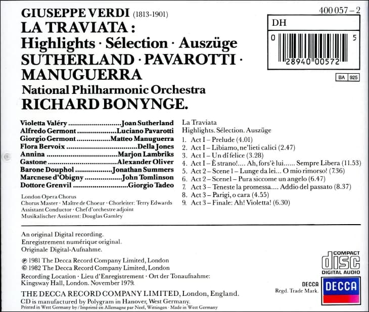 Verdi -  La Traviata (Highlights - Selection - Auszuge) 수입