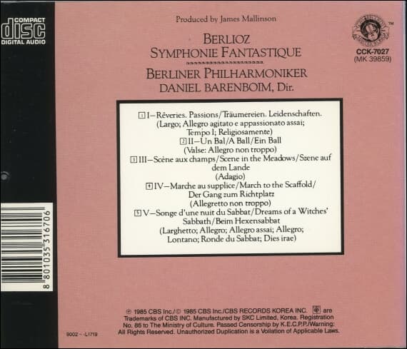 BERLIOZ - SYMPHONIE . FANTASTIQUE BARENBOIM