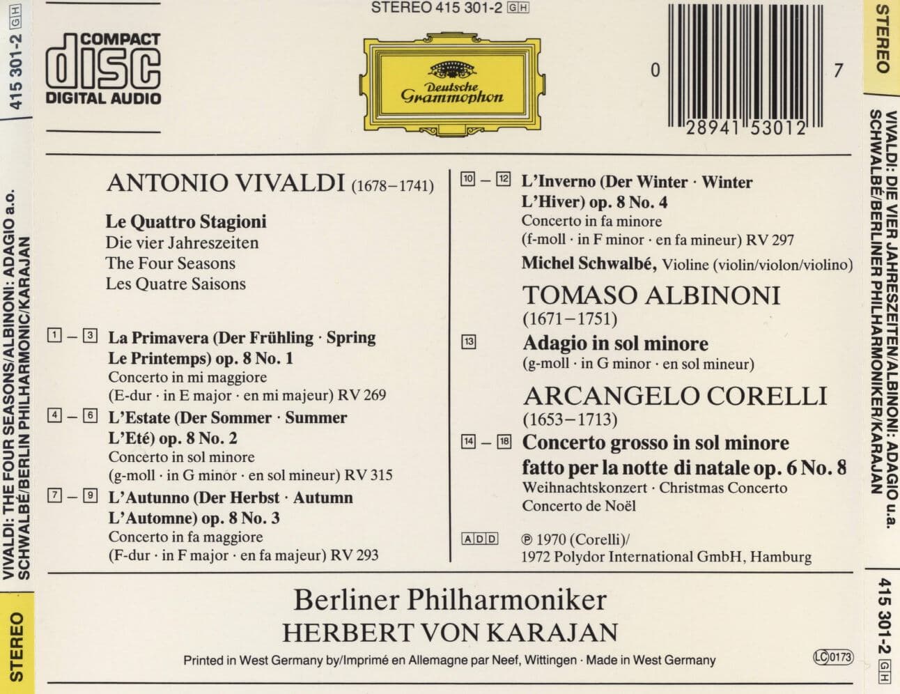 비발디 - Michel Schwalbe - Karajan - Le Quattro Stagioni [독일반]