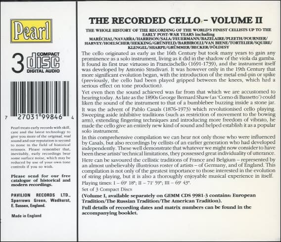 The Recorded Cello - The History Of The Cello On Record Volume II 3×CD  (영국반)