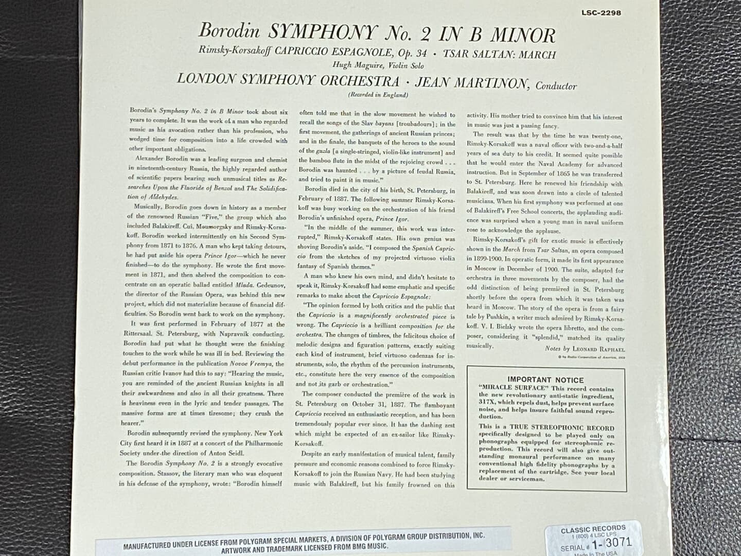 [LP] 장 마르띠농 - Jean Martinon - Borodin Symphony No.2  LP [U.S반]
