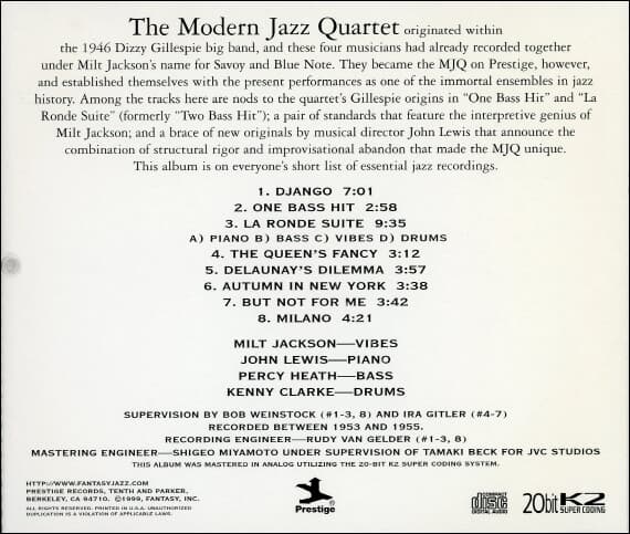 DJANGO - THE MODERN JAZZ QUARTET  / 20 Bit  (미국반)