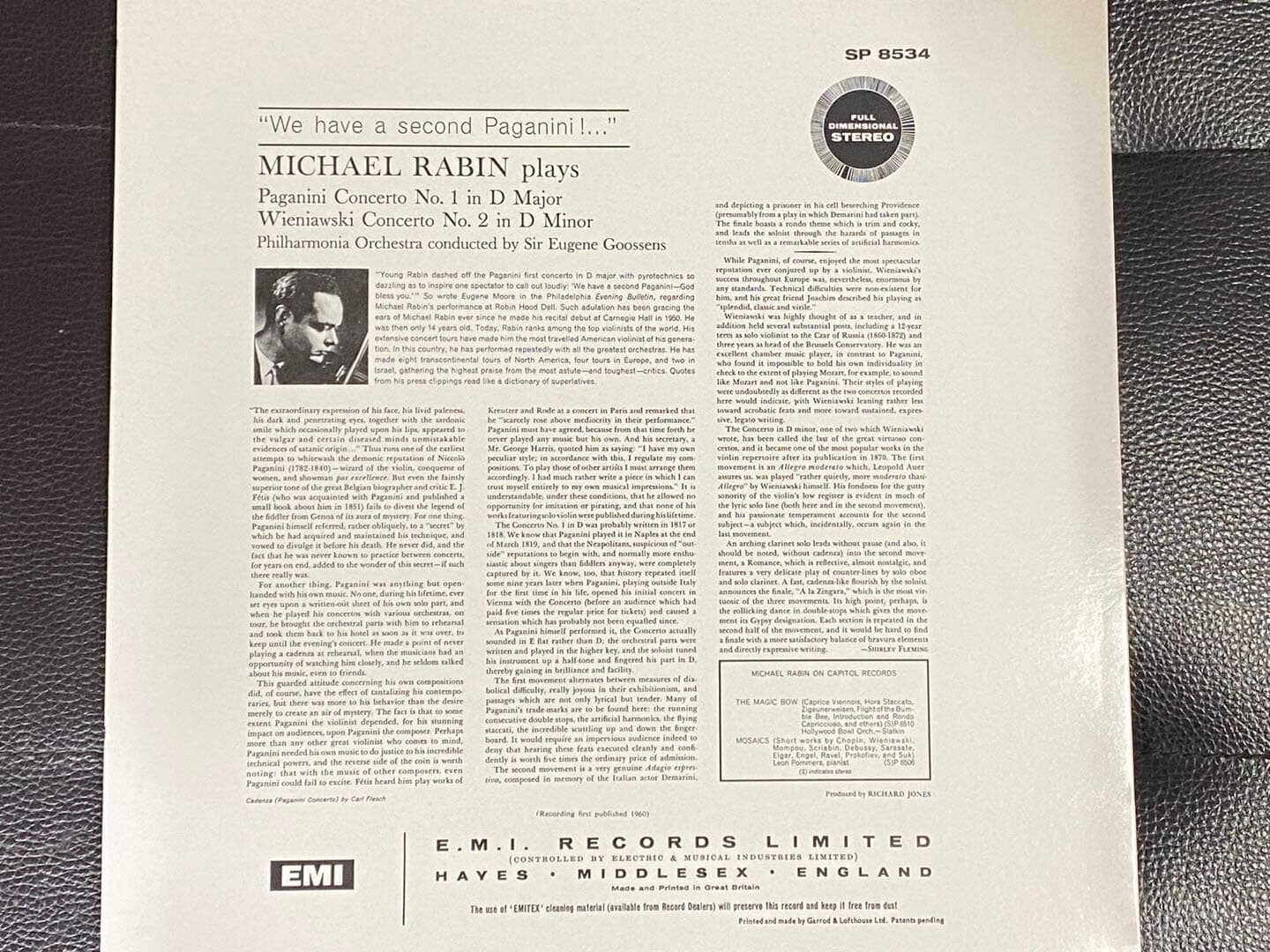 [LP] 마이클 라빈 - Michael Rabin - Paganini Wieniawski Violin Concertos LP [U.K반]