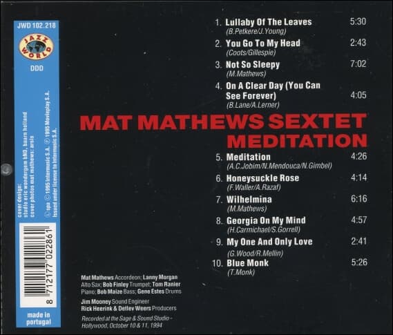 Mat Mathews Sextet(맷 메튜스 색스텟) - Meditation  (수입)