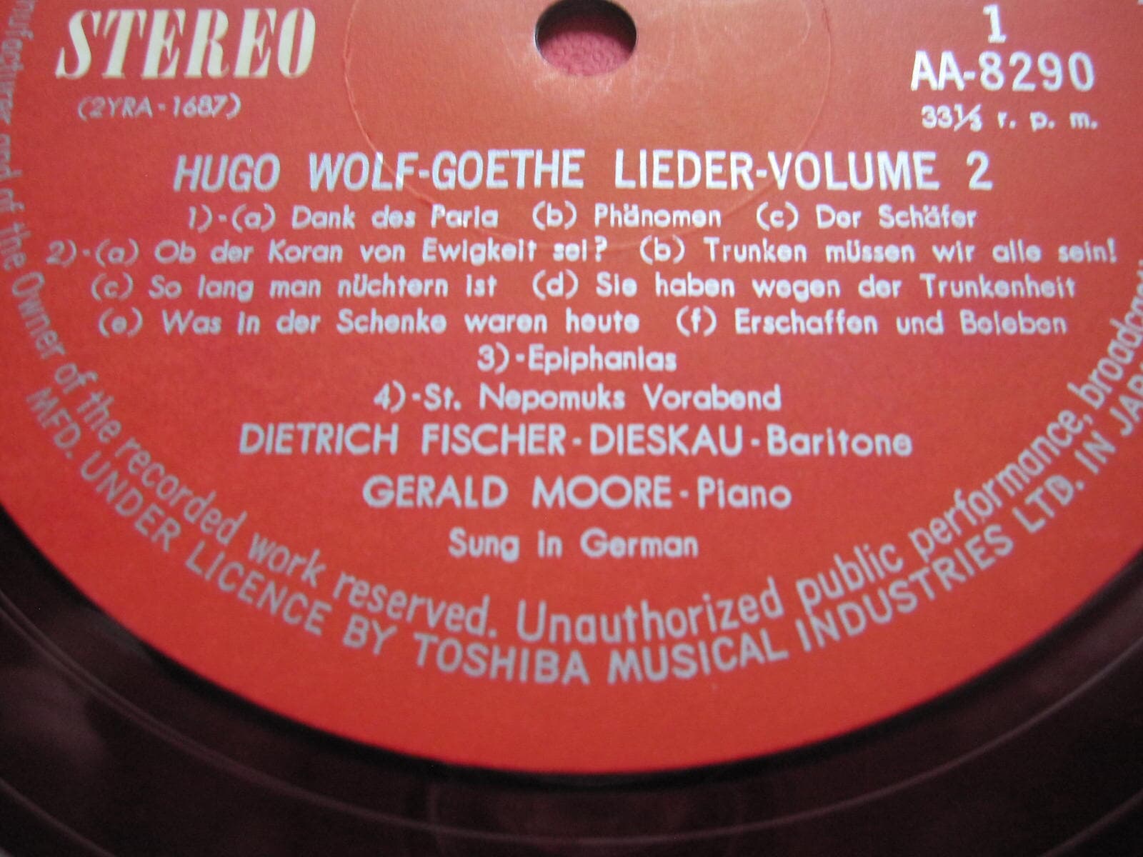 LP(수입) 울프: Hugo Wolf Goethe Lieder Vol.2 - 피셔 디스카우 / 제럴드 무어