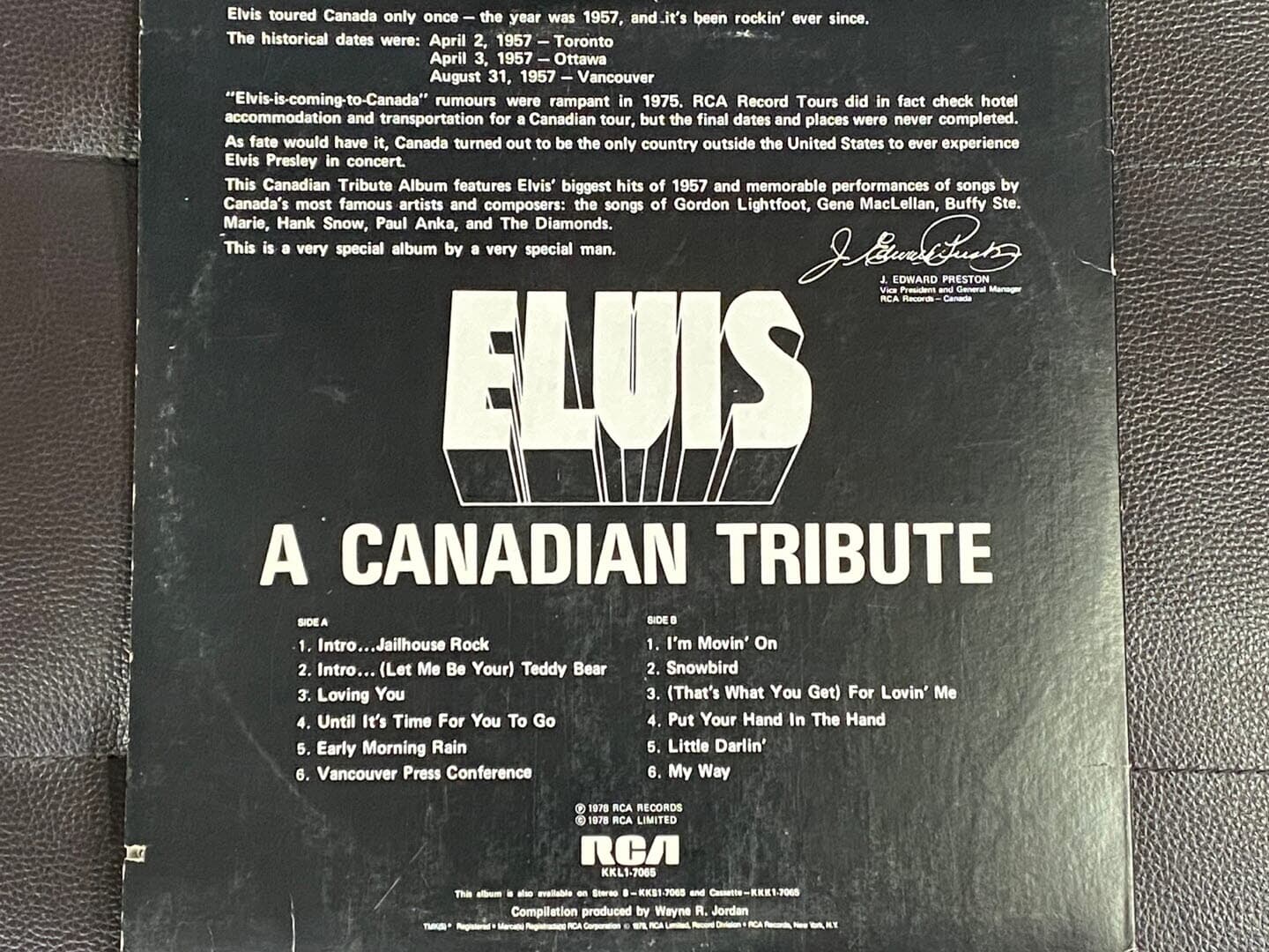 [LP] 엘비스 프레슬리 - Elvis Presley - A Canadian Tribute Gold Vinyl LP [U.S반]