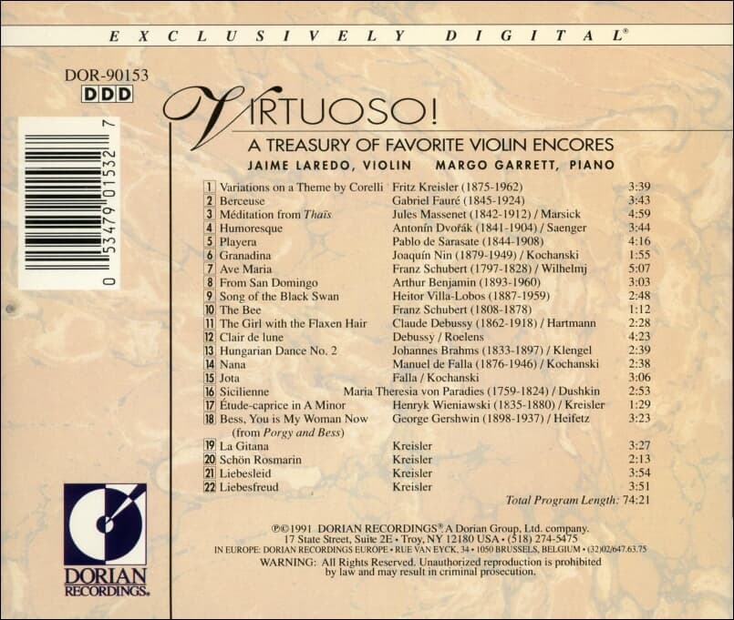 Treasury Of Favorite Violin Encores - Jaime Laredo, Margo Garrett (미국반)