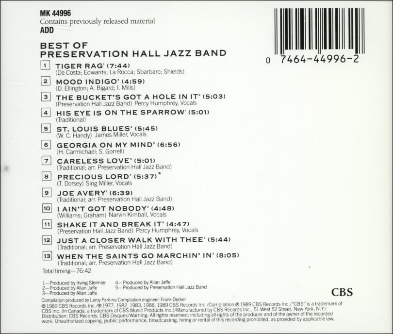Preservation Hall Jazz Band(프리저베이션 홀 재즈 밴드) ? Best Of(미국반)
