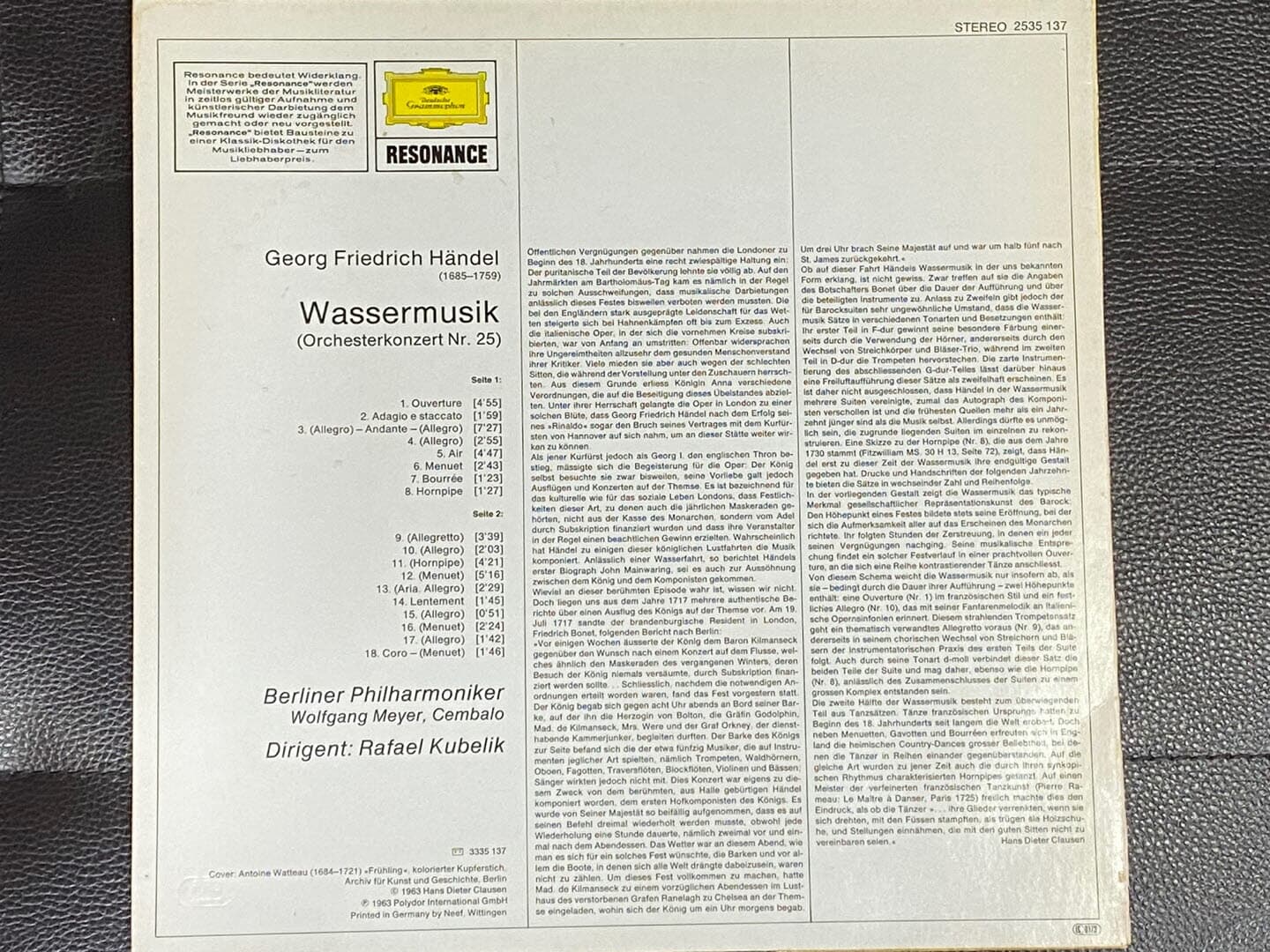 [LP] 라파엘 쿠벨릭 - Rafael Kubelik - Handel Wassermusik LP [독일반]