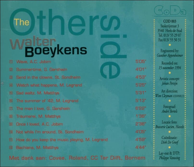 Walter Boeykens Featuring Judy Niemack & Marc Matthys - The Other Side (수입)