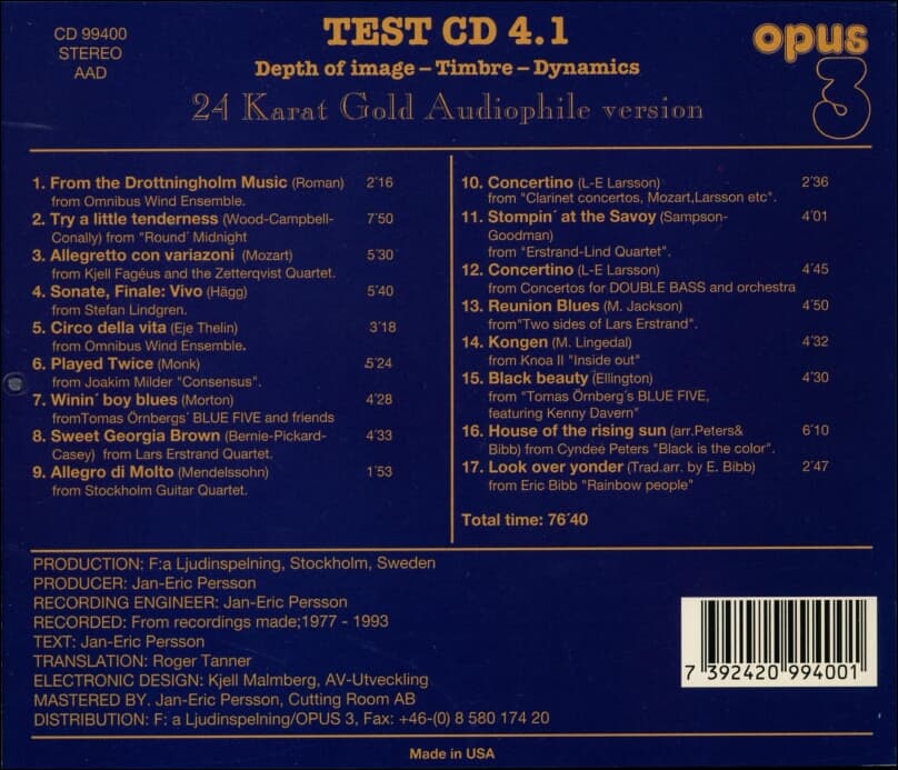 Test CD 4.1 - Depth Of Image - Timbre - Dynamics (미국반)