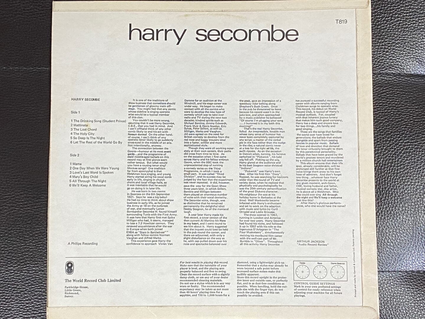 [LP] 해리 세콤비 - Harry Secombe - Sings For You LP [U.K반]