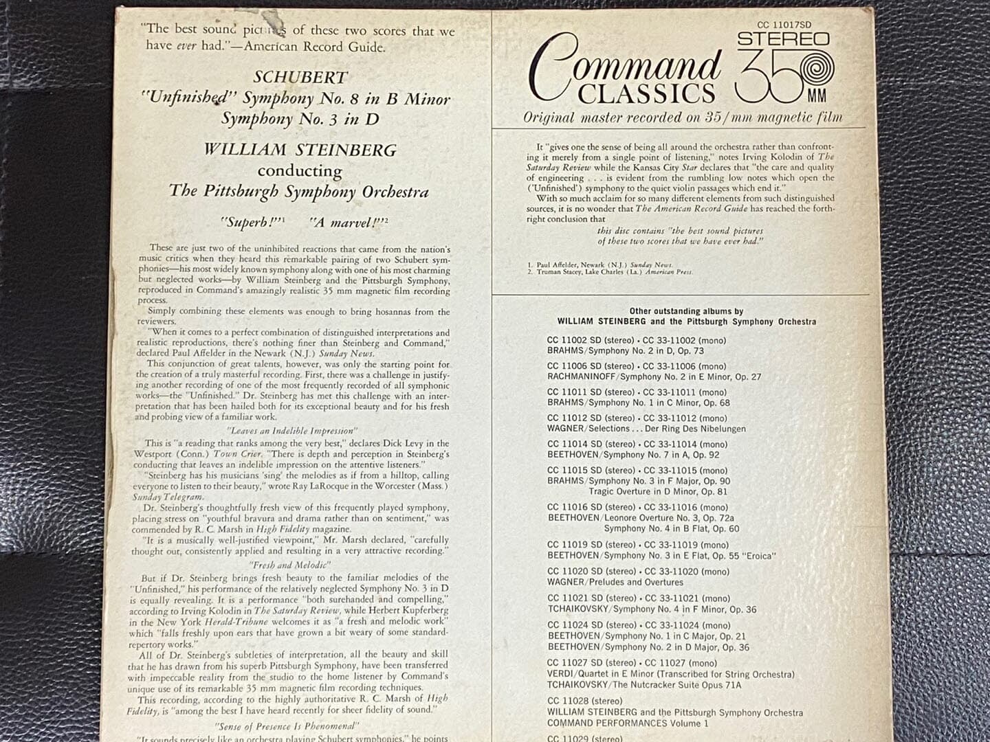 [LP] 윌리엄 스타인버그 - William Steinberg - Schubert  No.8 in B Minor Unfinished LP [U.S반] 