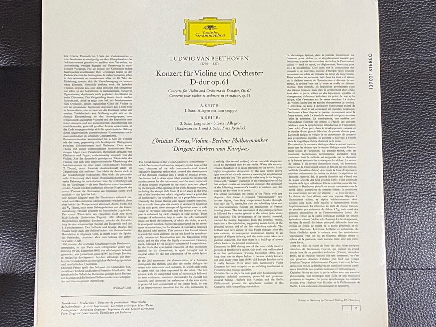 [LP] 크리스티앙 페라스 - Christian Ferras - Beethoven - Violin Concerto in D LP [독일반] 